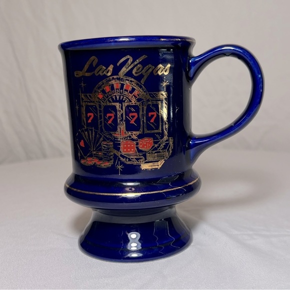 Vintage Las Vegas Mug/Cup - Blue with Gold Accents - Picture 1 of 4